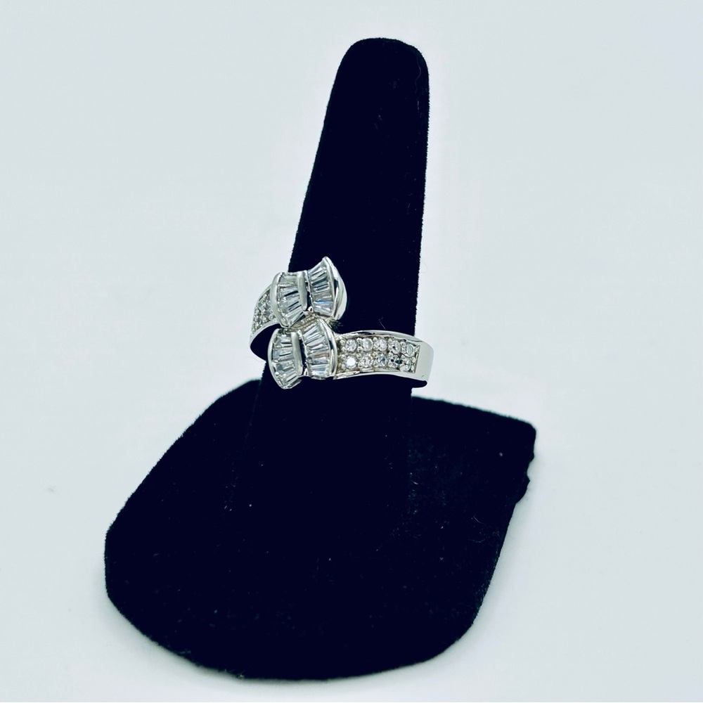 Statement 925 Sterling Silver Baguette CZ Bypass Ring | Size 6 | Like New